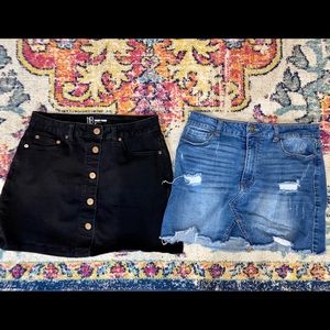 2 denim mini skirts